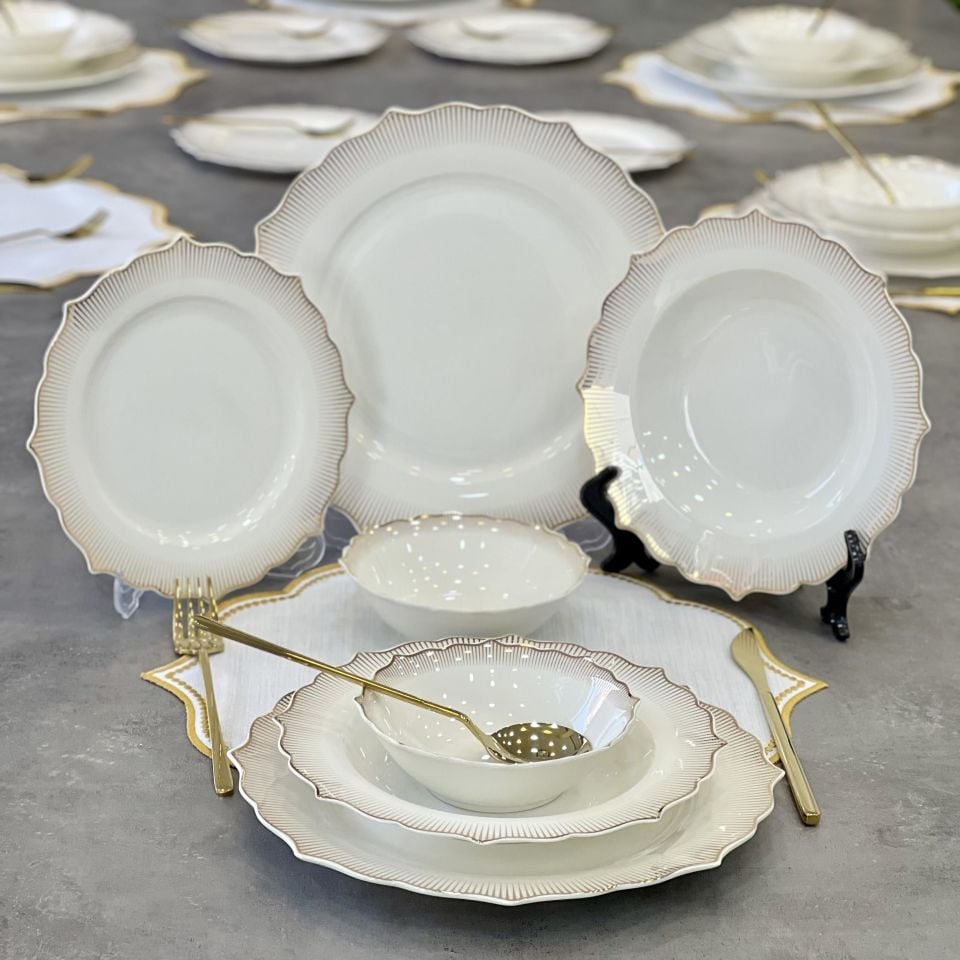 Lüx Porselen Bone China 24 Parça 6 Lı Yemek Takımı