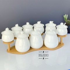 Lüx Bambu Standlı 10 Parça Büyük Boy Baharat Takımı