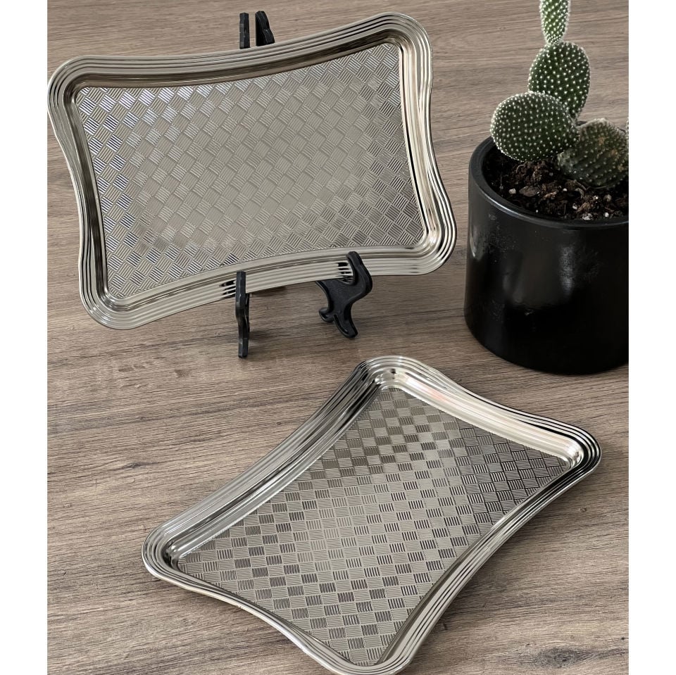 Lüx Tek Kişilik Gümüş Metal Sunum Tepsisi