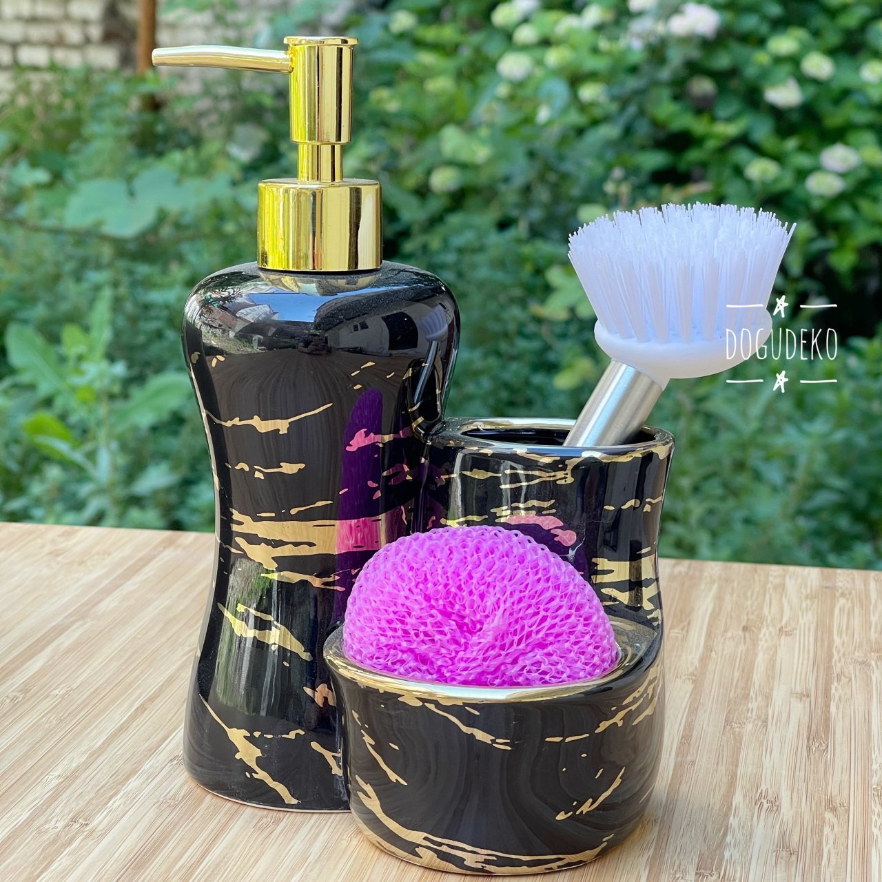 Arow Porselen Lüx Süngerli Fırçalı Sıvı Sabunluk Siyah