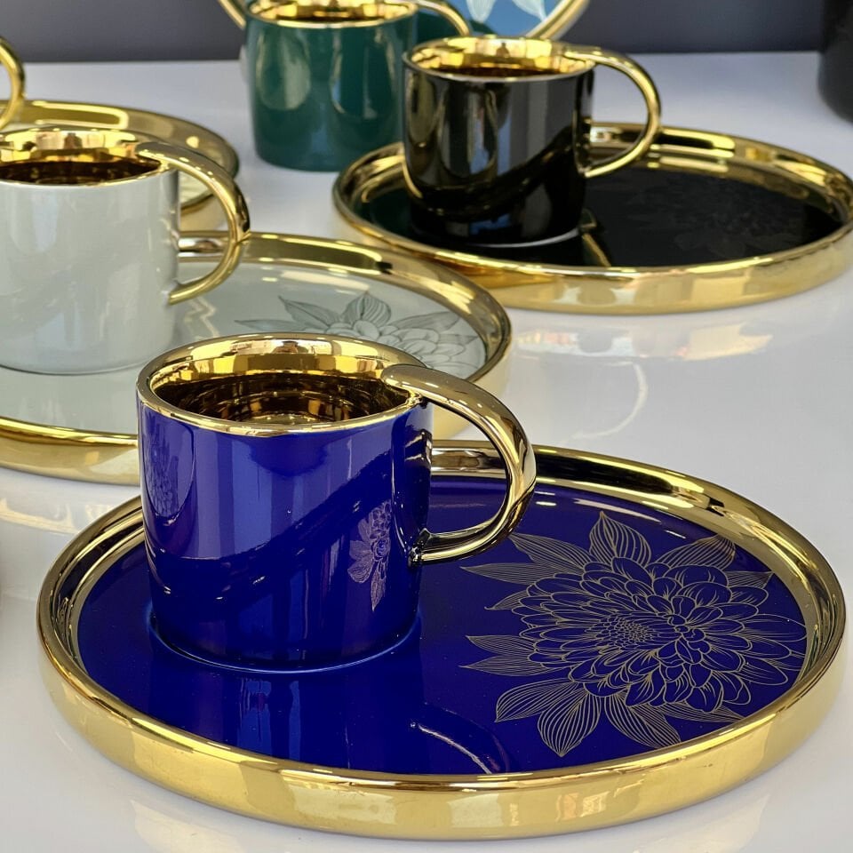 Lüx Ares Özel İşlemeli Gold 6 Lı Fincan Takımı