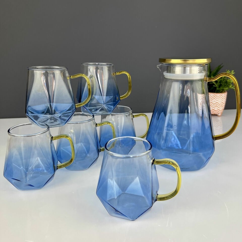 Lüx Blue Luster 7 Parça Borosilikat Bardak & Sürahi Seti