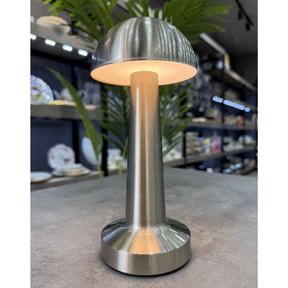Mantar Led Lamba Metal Gümüş