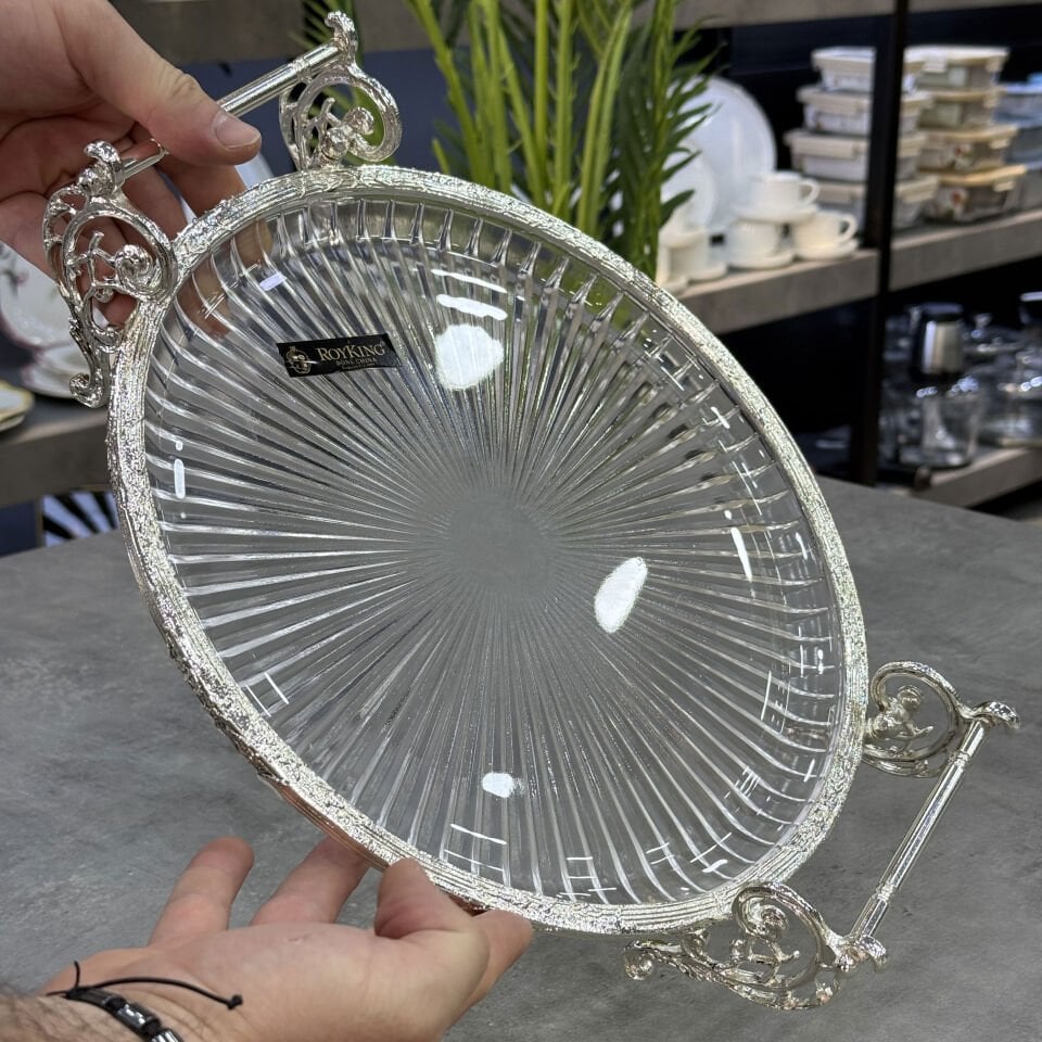 Royking Yuvarlak Düz Gümüş 30 Cm Servis