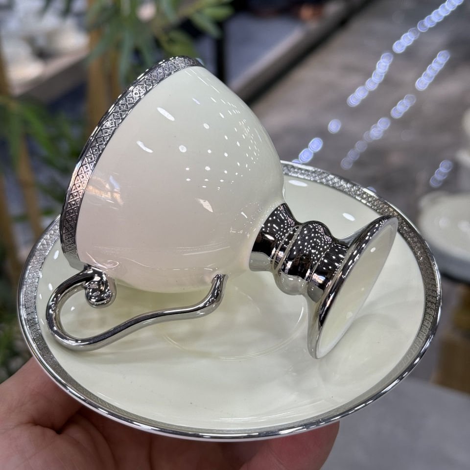 Thelma Silver 6 Lı Kahve Fincan Takımı Kırık Beyaz