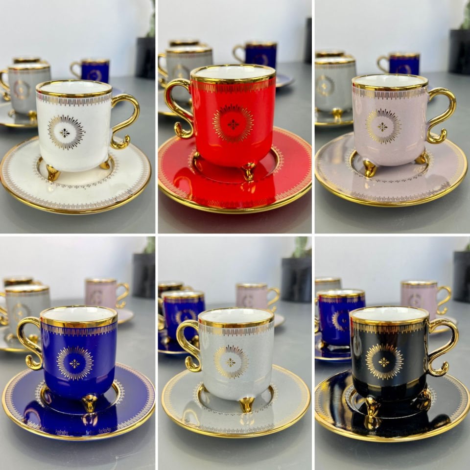 Lüx 6 Lı Melia Porselen Ayaklı Retro Fincan Takımı