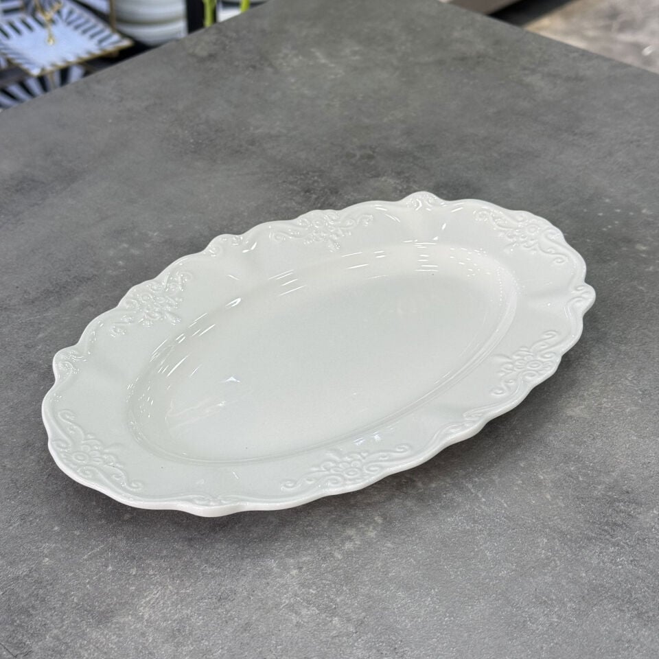 King Koleksiyon Porselen Oval Kayık Tabak 25,5x16,5