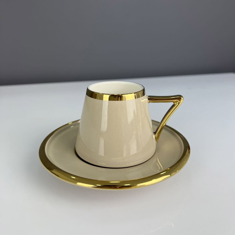 Lüx Porselen Elle Tek Fincan Bej