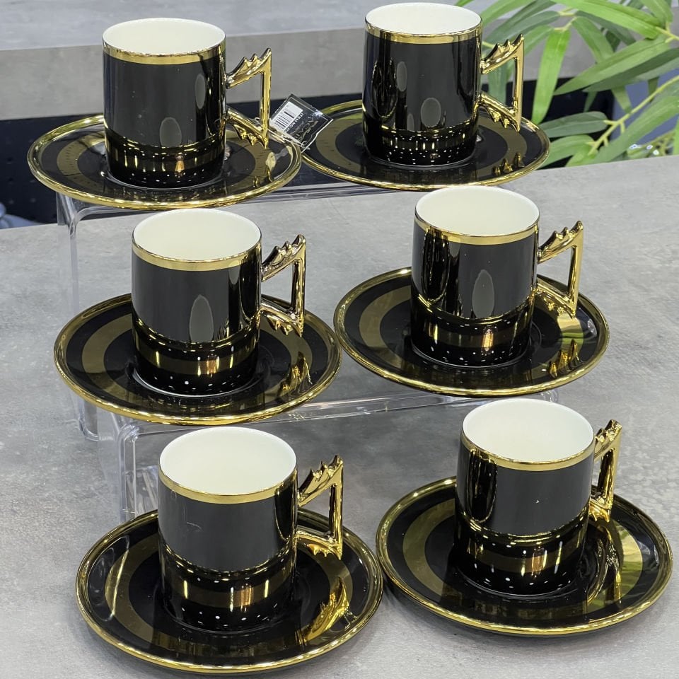 Lüx Porselen 6 Lı Paulo Gold Fincan Takımı Siyah