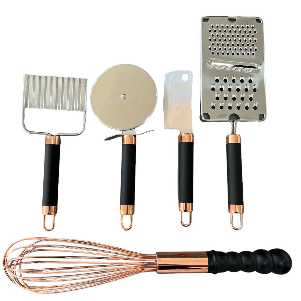 Lüx Metal Siyah Bronz 5 Parça Mutfak Seti