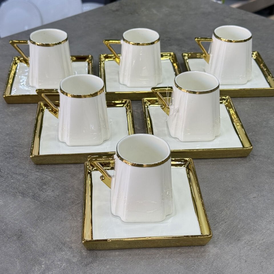 Lüx Porselen 6 Lı Roset Gold Fincan Takımı