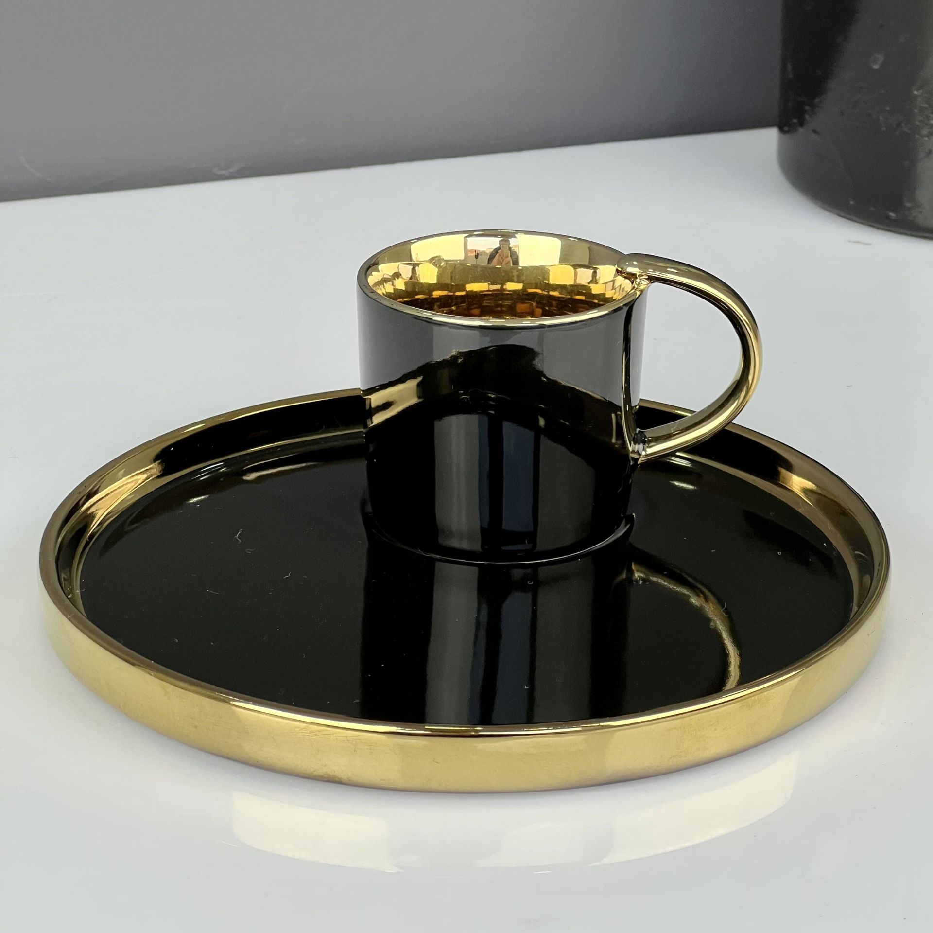 Ares Sunum Tabaklı Tek Fincan Siyah