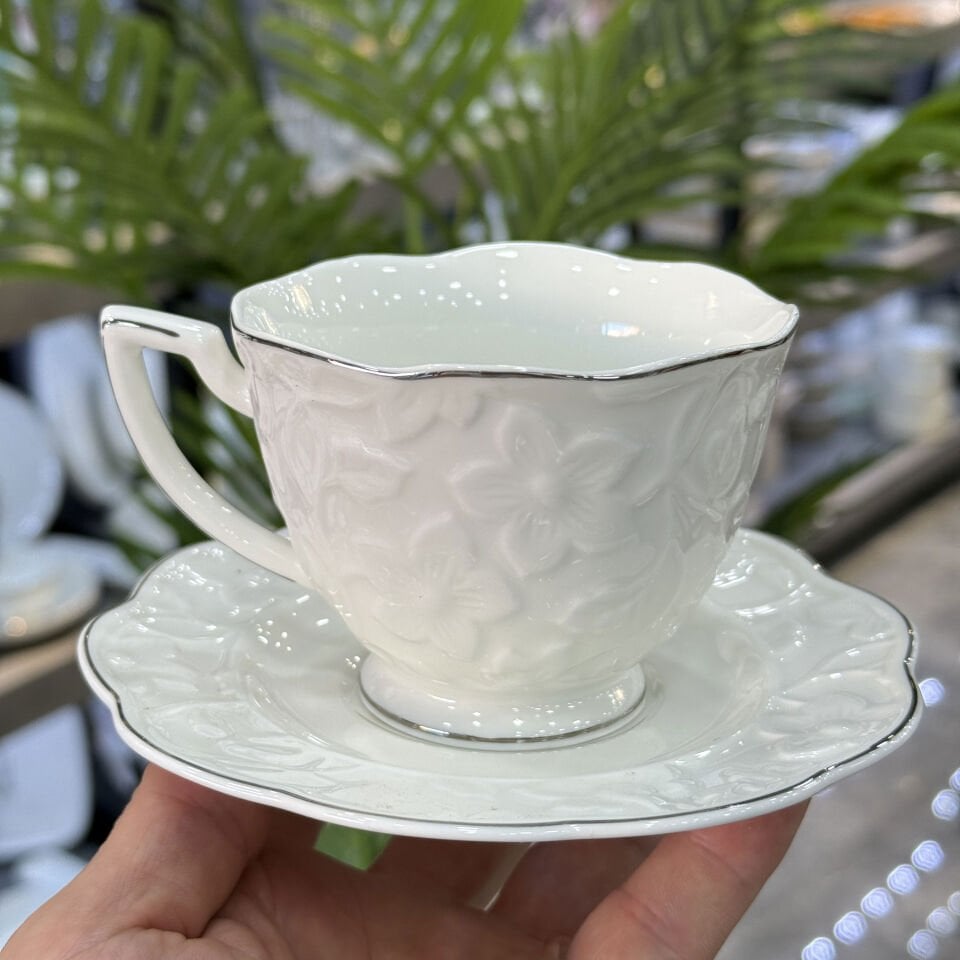 Octavia 6 Lı Lüx Porselen Çay Fincanı Gümüş