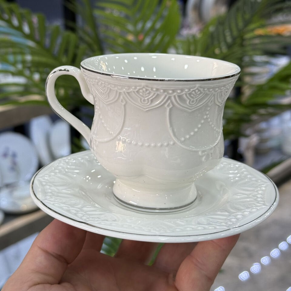 Veronica 6 Lı Lüx Porselen Çay Fincanı Gümüş