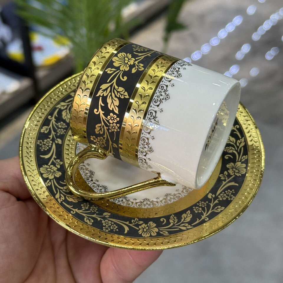 Lüx Porselen 6 Lı Olivette Kahve Fincan Takımı Siyah