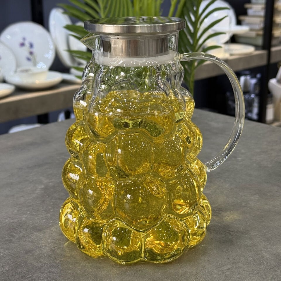 Lüx Borosilikat Cam Üzüm Metal Kapak 2000 Ml Yağlık