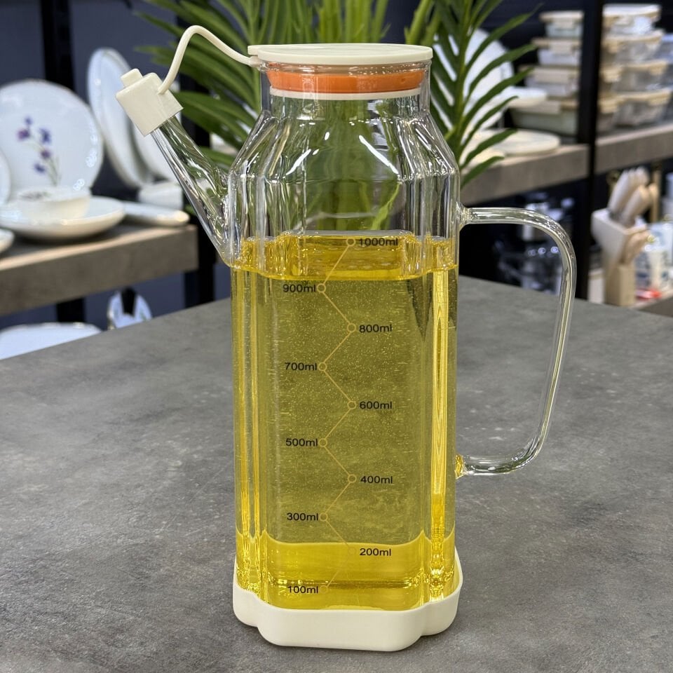 Lüx Borosilikat Cam Silikon Kapaklı Yağlık 1000 Ml