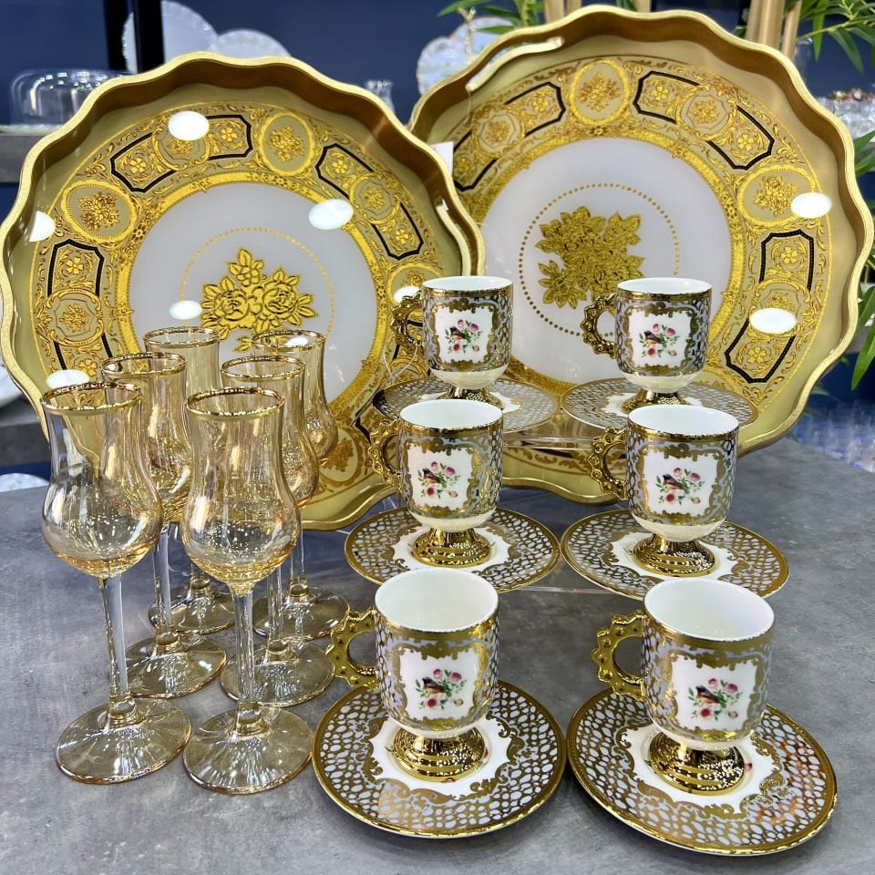 20 Parça Lüx Tepsi+Fincan+Bardak Kombini