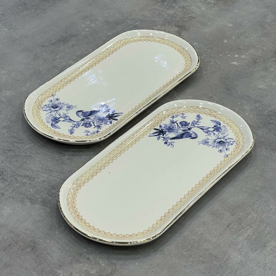 Seri Sonu 030 2 Li Seramik Yaldızlı Oval Tabak 21 Cm