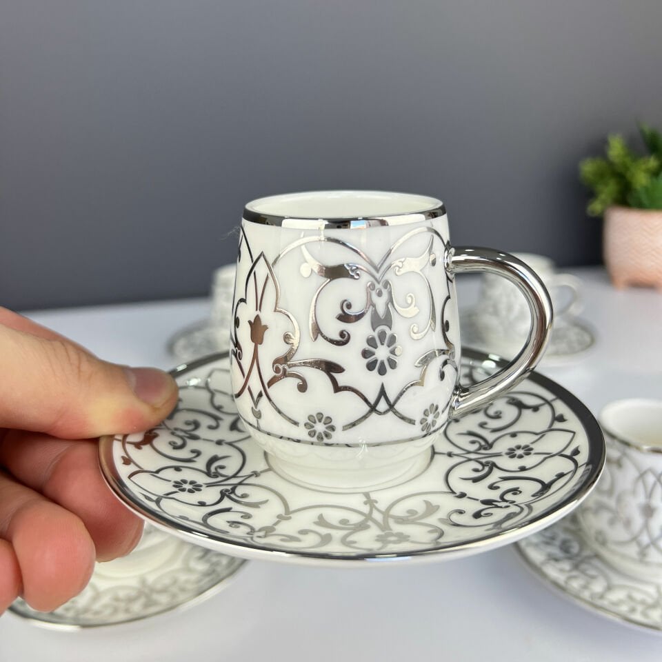 Grace Gümüş Porselen 6 Lı Fİncan Takımı