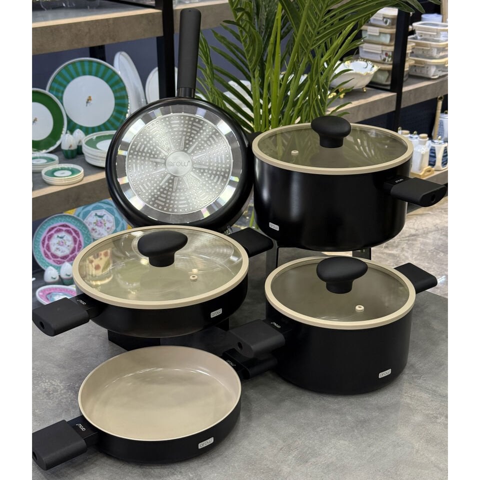 Kristal Kaplama Cooker Prof 8 Parça Tencere Seti SİYAH