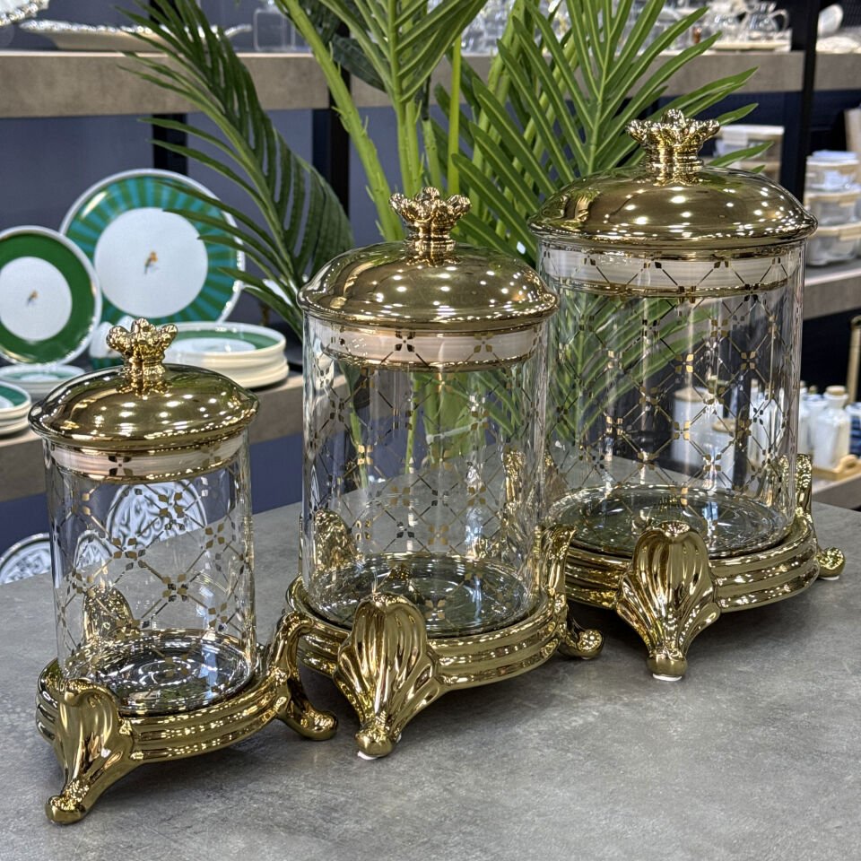 Arow Zerna 3 Lü Lüx Kavanoz Gold