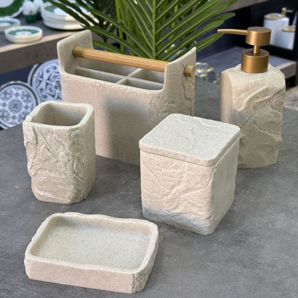 Lüx Poliüretan Elya 5 Li Banyo Seti Beige
