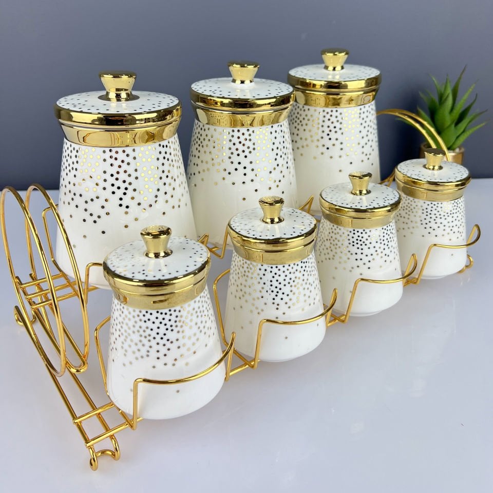 Lüx Porselen 7 Li Baharat Takımı Fluer Gold