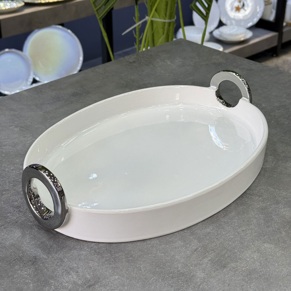 Bonaway Lüx Oval Gümüş Servis Sunumluk
