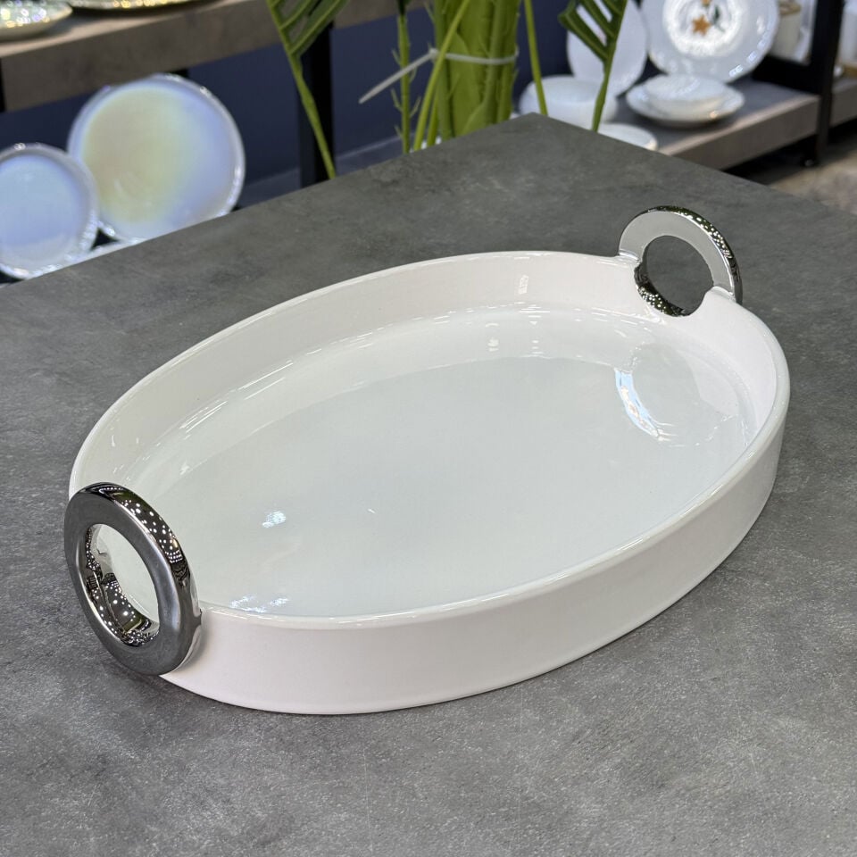 Bonaway Lüx Oval Gümüş Servis Sunumluk