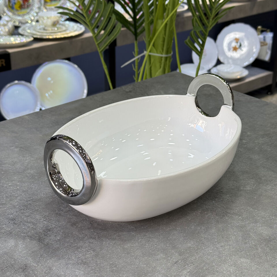 Bonaway Lüx Oval Derin Gümüş Servis Sunumluk