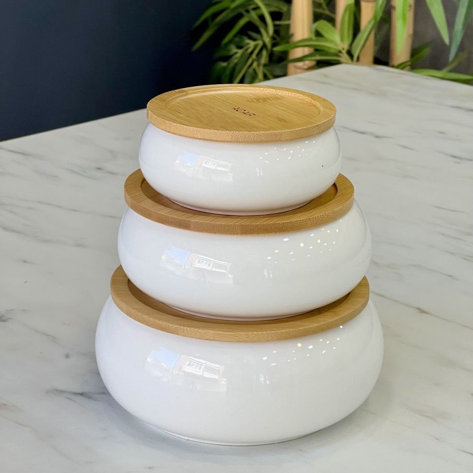 Bambu Lüx Porselen 3 Lü Saklama Kabı