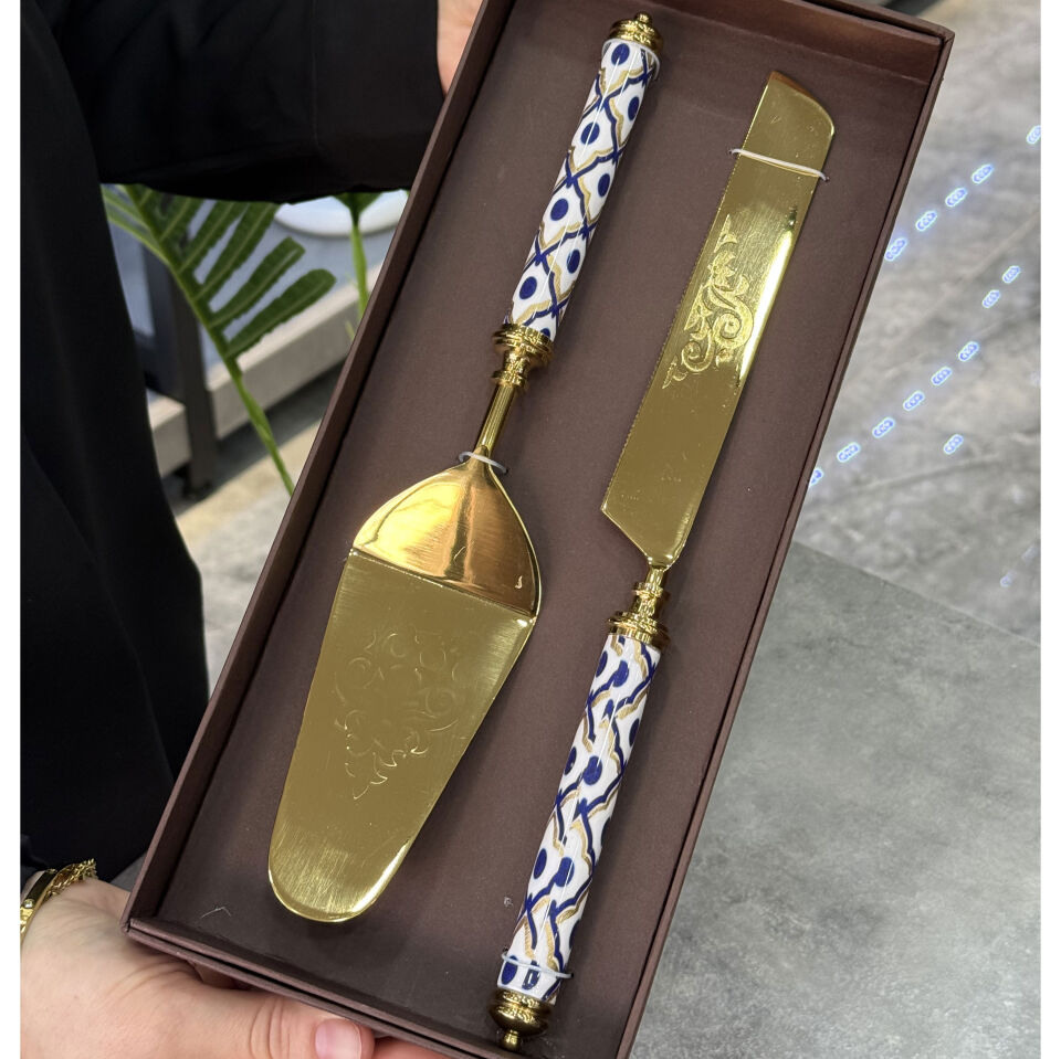 Gold Mavi Desenli Kek Servis Seti P327.126978