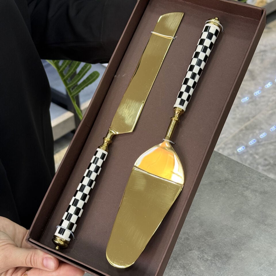 Gold Siyah Beyaz  Kek Servis Seti P327.126824