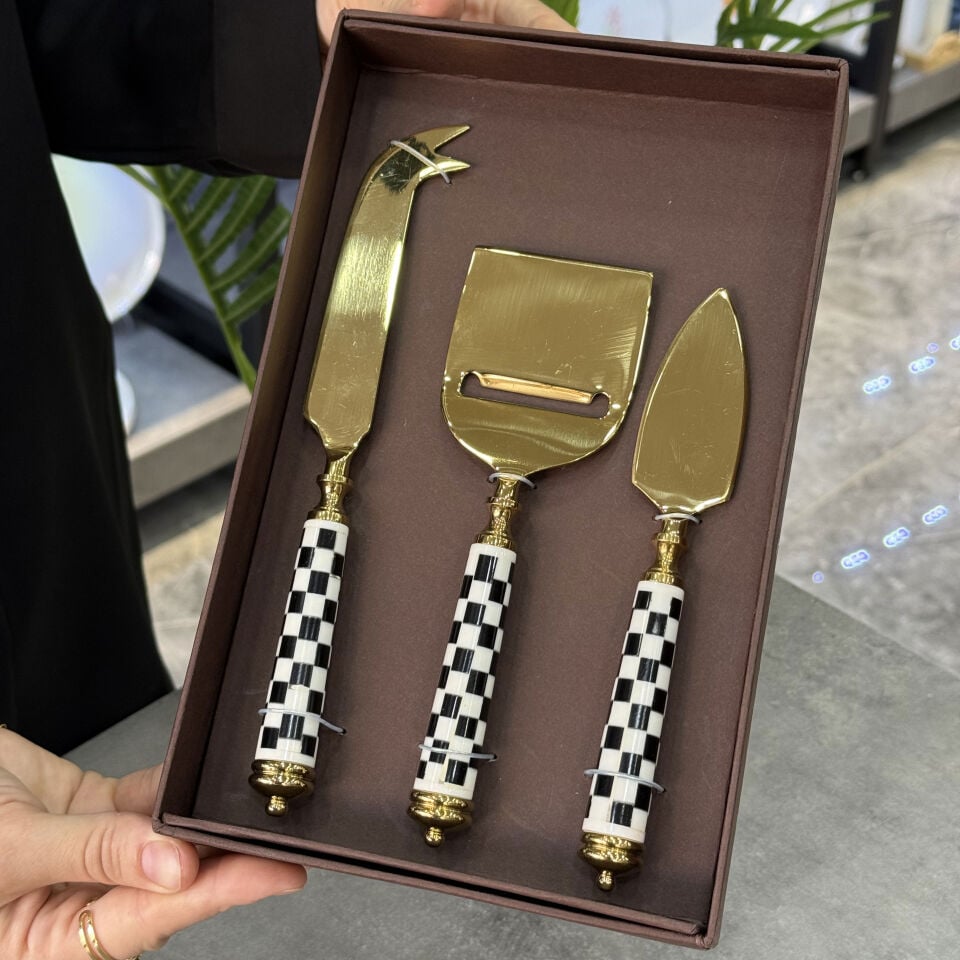 Gold Siyah Beyaz 3lü Peynir Servis Seti P327.126831