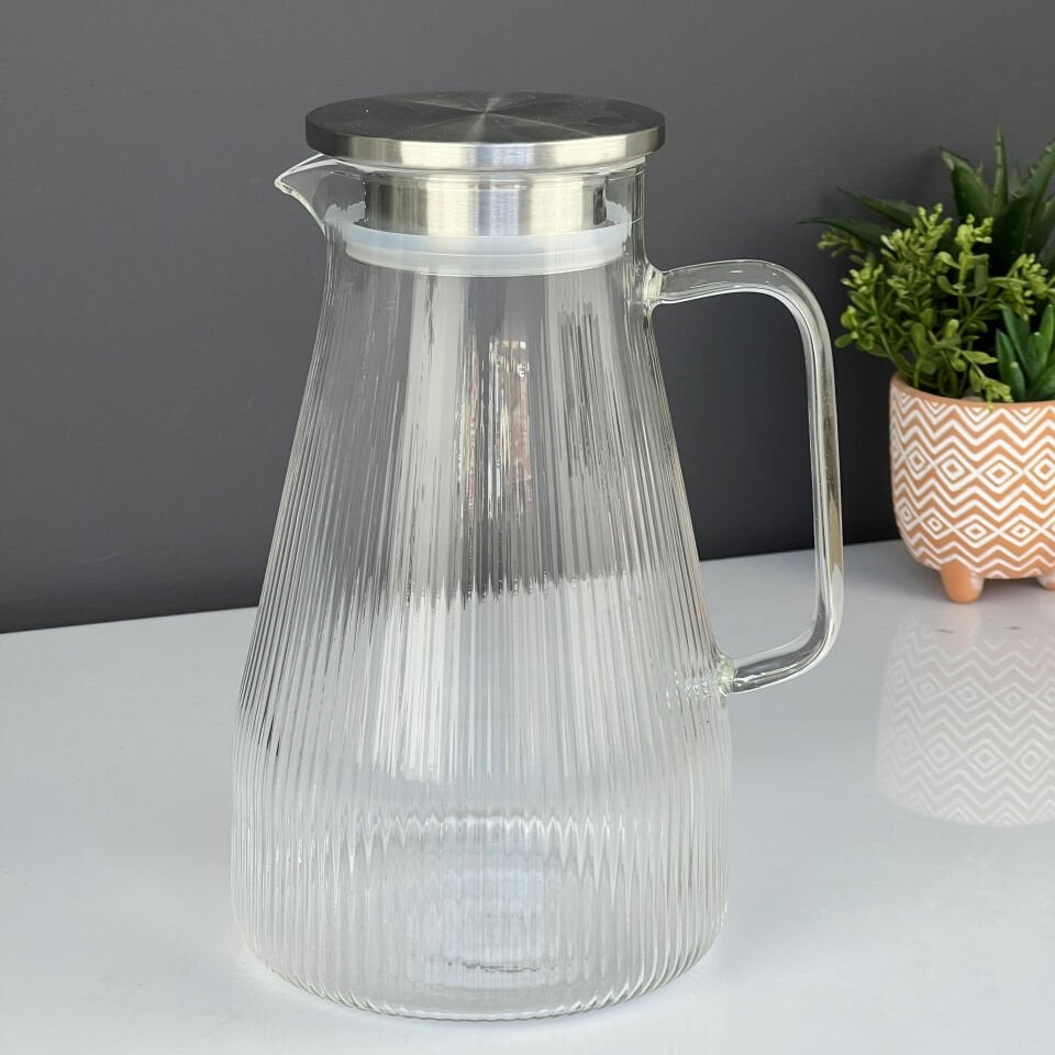 Lüx Cam Metal Kapaklı 1800 Ml Lyr Sürahi 084