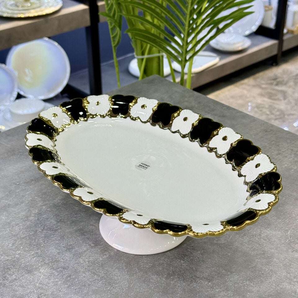 Cleef Porselen Oval Ayaklı Derin Sunum Tabağı Black