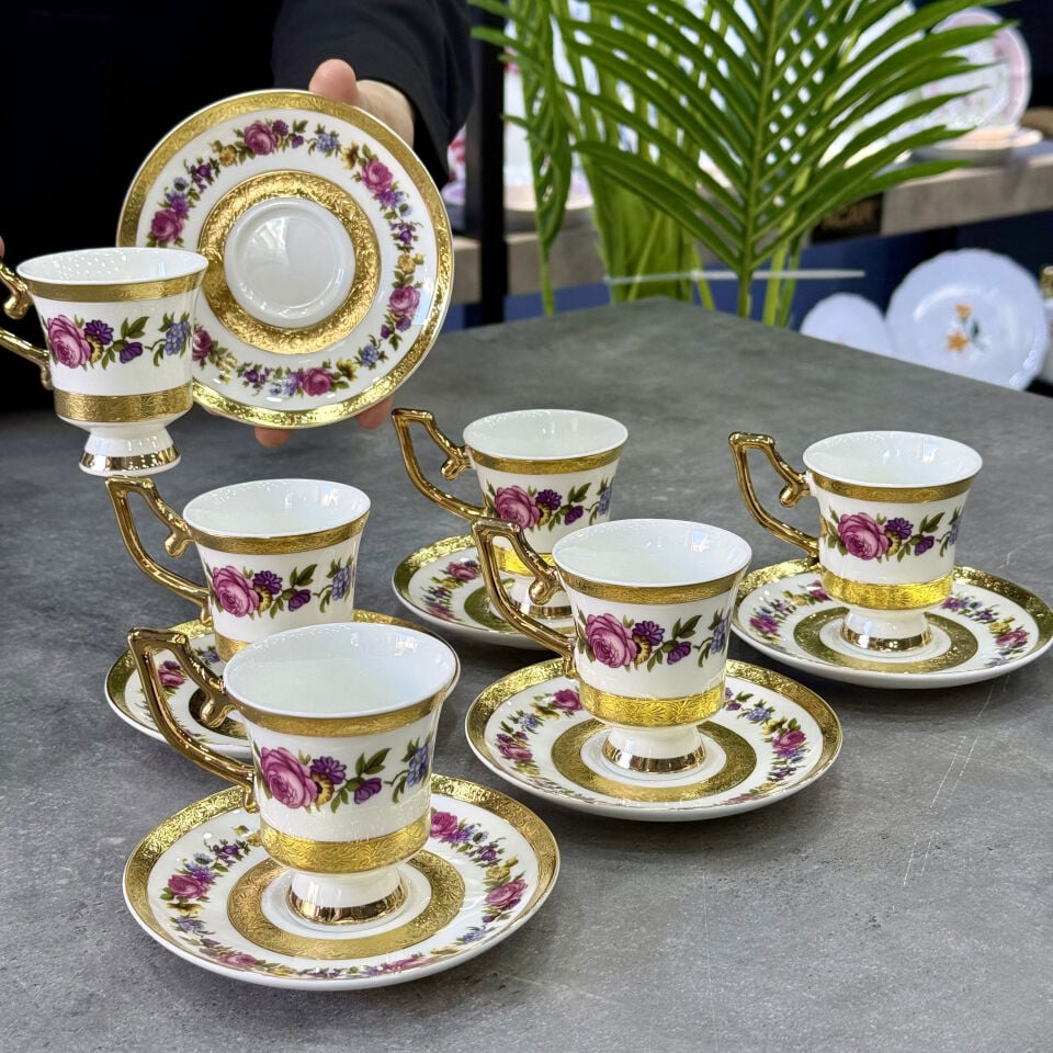 Queen Victorya 24K Altın Kaplama 6 Fincan Takımı Rosalind