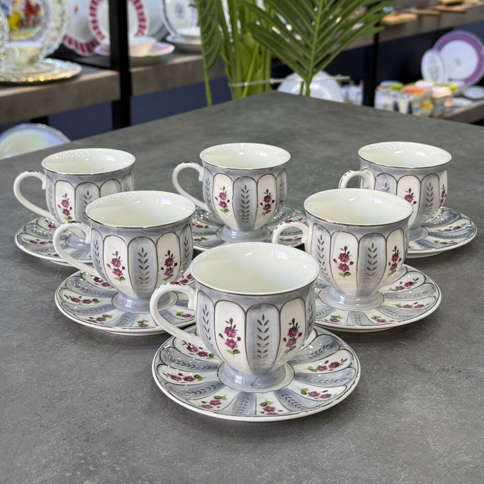 Marinette 6 Lı Porselen Çay Fincan Takımı Gray