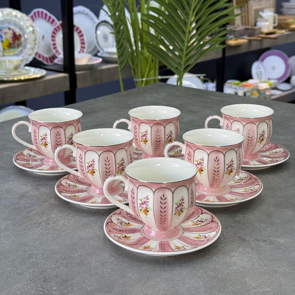 Marinette 6 Lı Porselen Çay Fincan Takımı Pink