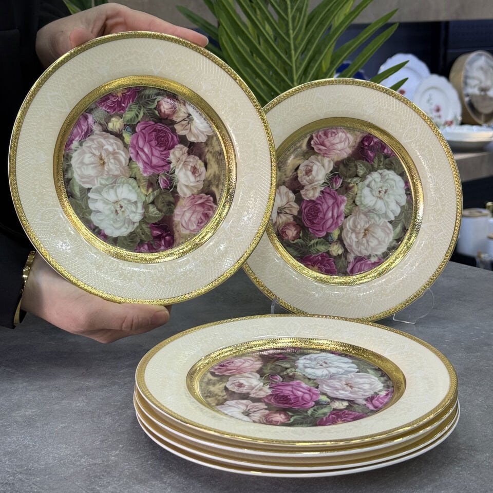Rosa Lüx Porselen 24K Altın Kaplama 6 Lı Pasta Tabak