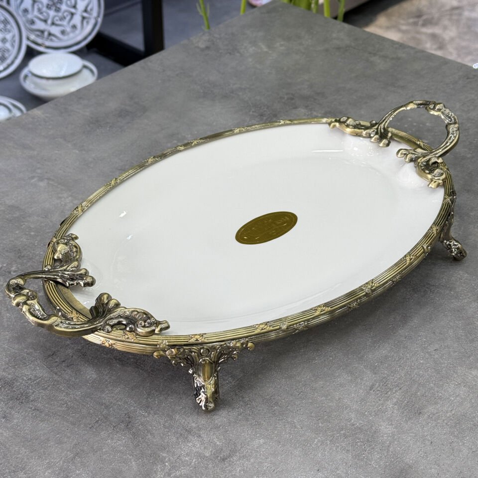 Oval Antik Porselen Sunum Tabak