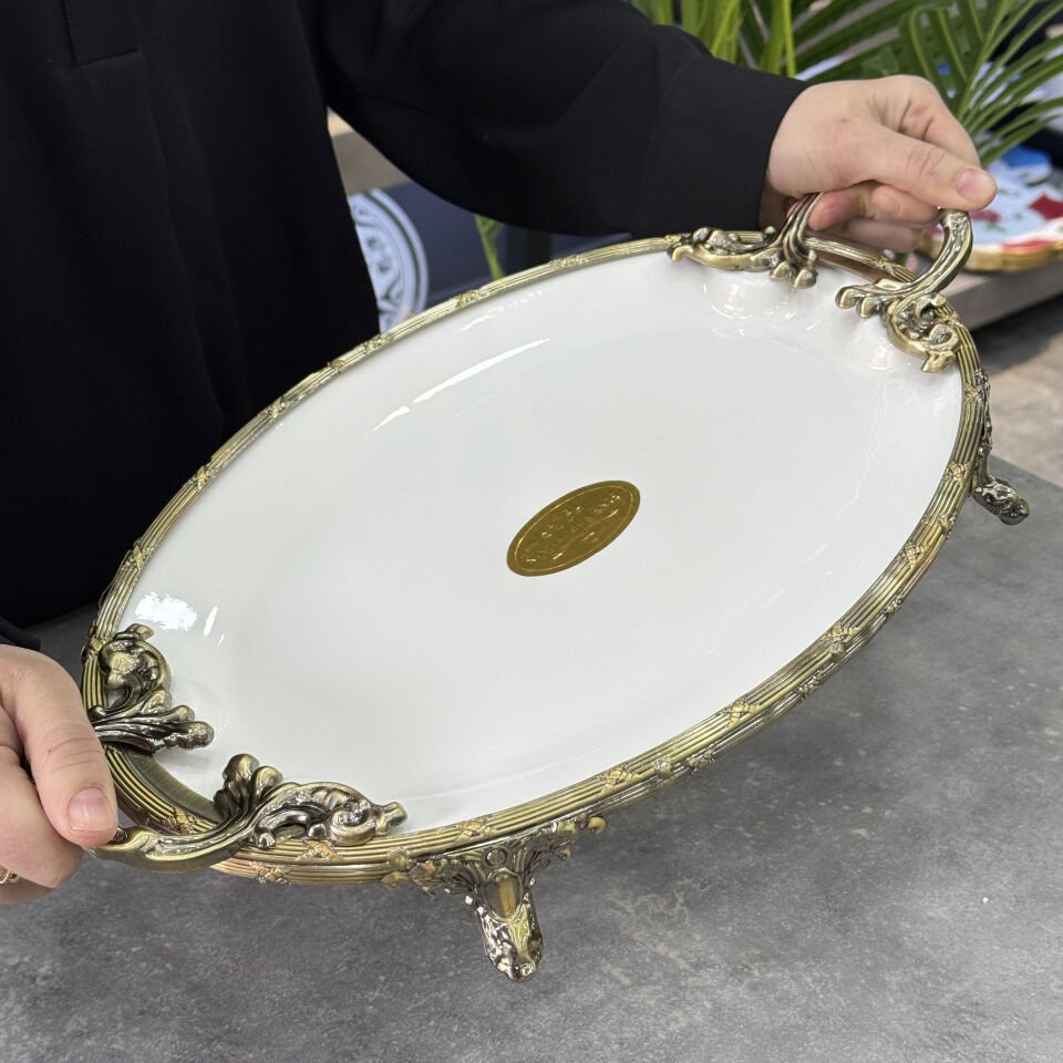 Oval Antik Porselen Sunum Tabak
