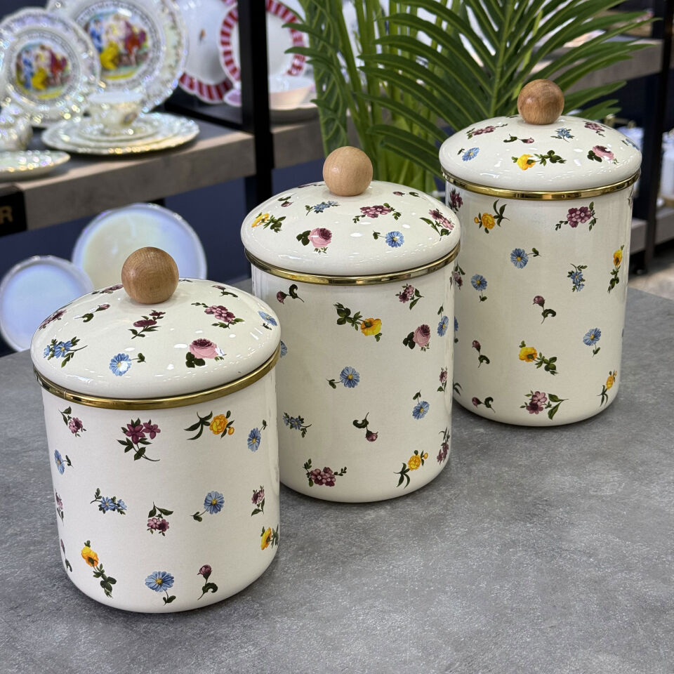 Petit Fleur Emaye 3 Lü Kavanoz