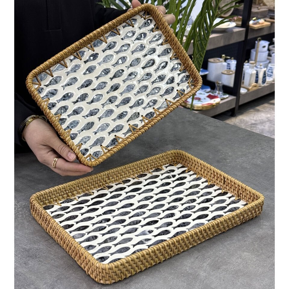 Bambu 2 Li Sedefli Dikdörtgen Tepsi Desen 4