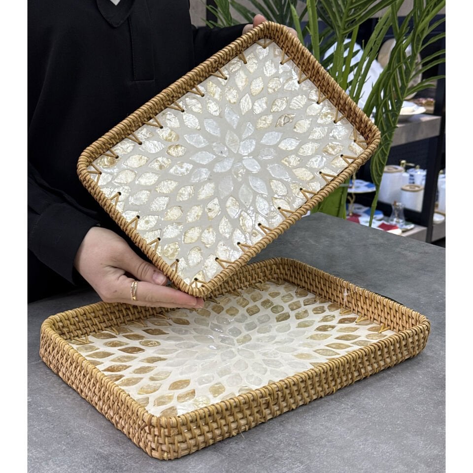 Bambu 2 Li Sedefli Dikdörtgen Tepsi Desen 4