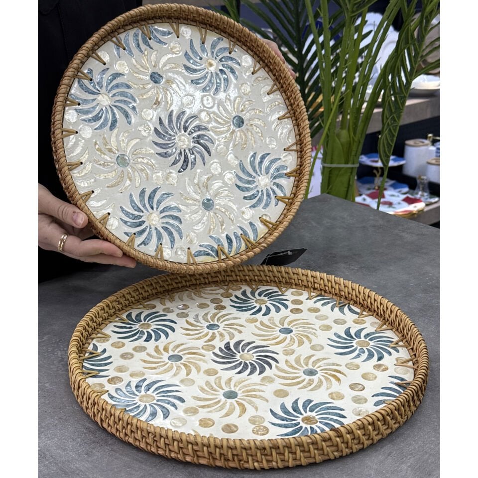 Bambu 2 Li Sedefli Yuvarlak Tepsi Desen 4