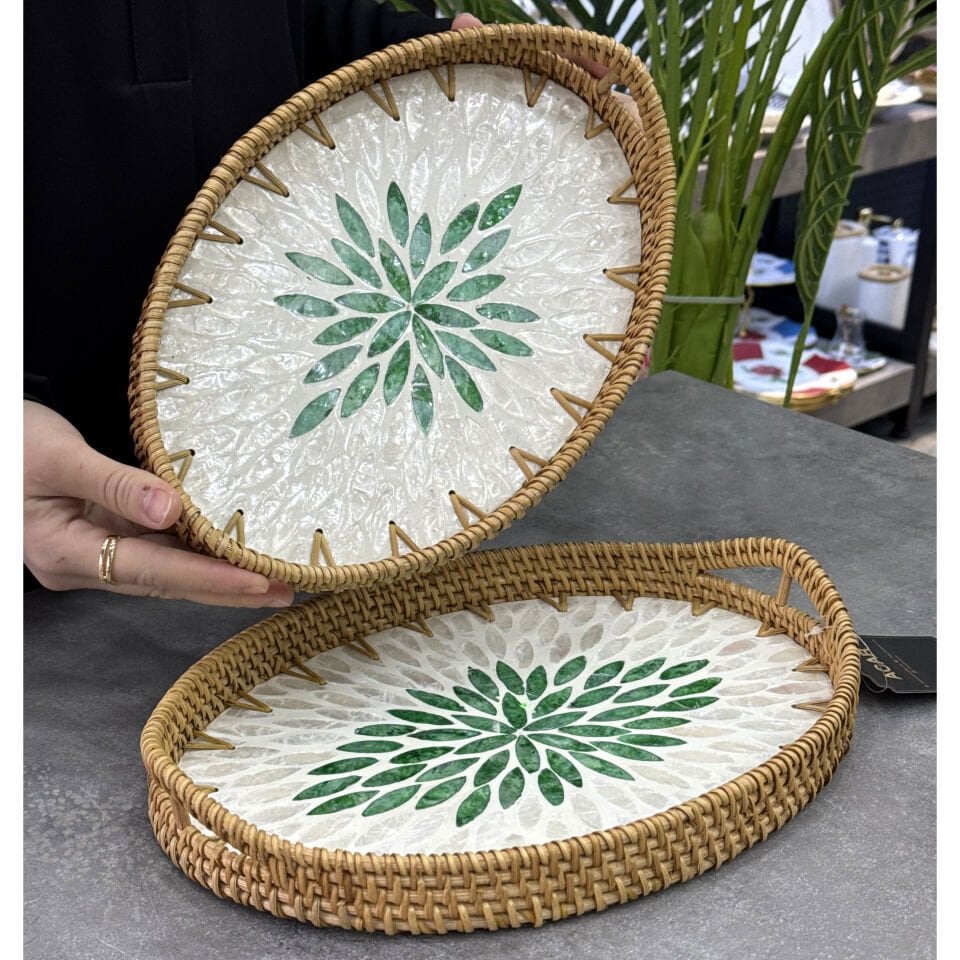 Bambu 2 Li Sedefli Oval Tepsi Desen 4