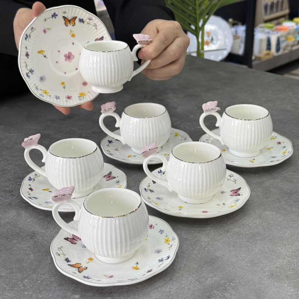 Porselen Lüx 6 Lı Fincan Takımı Pink