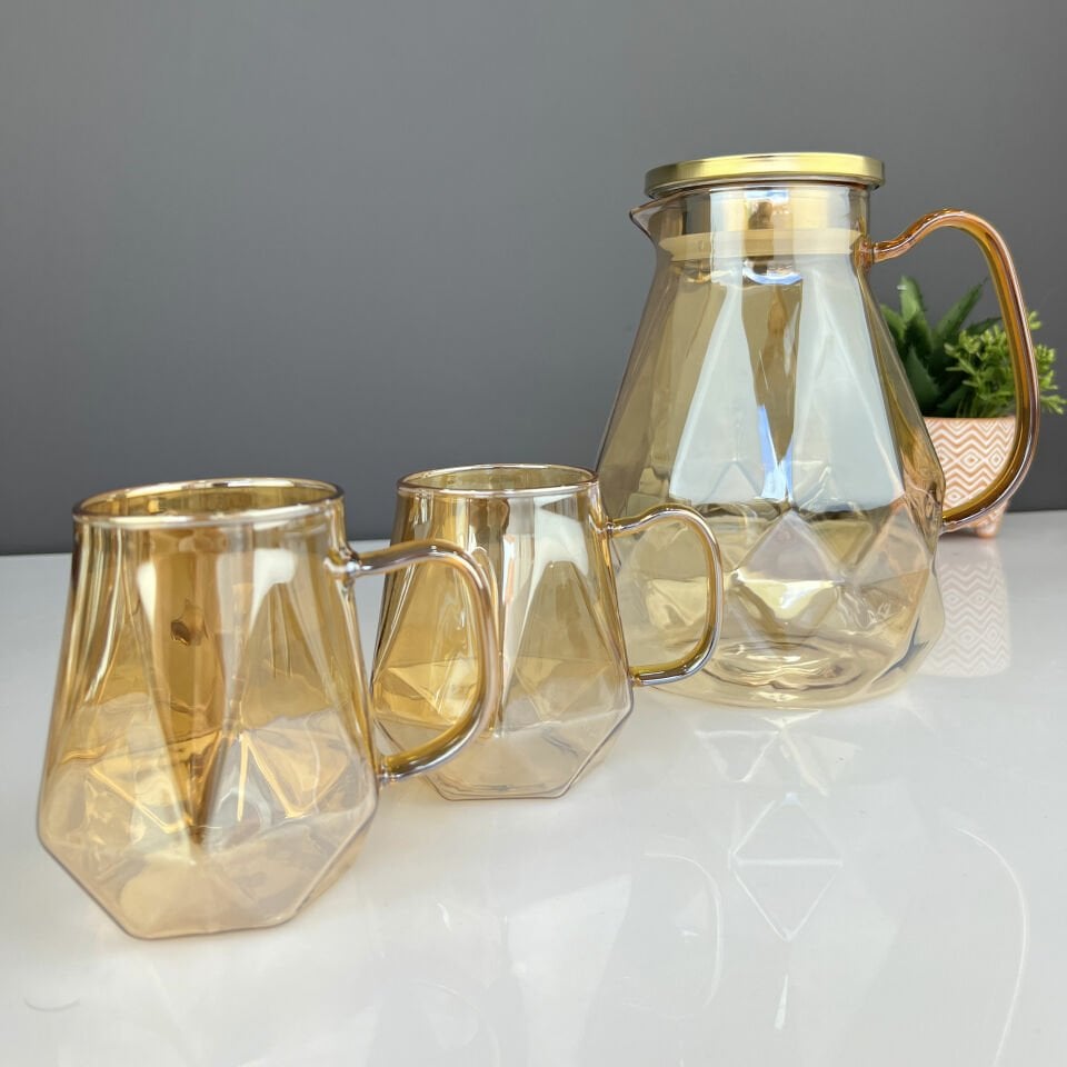 Lüx Gold Luster 3 Parça Borosilikat Bardak & Sürahi Seti